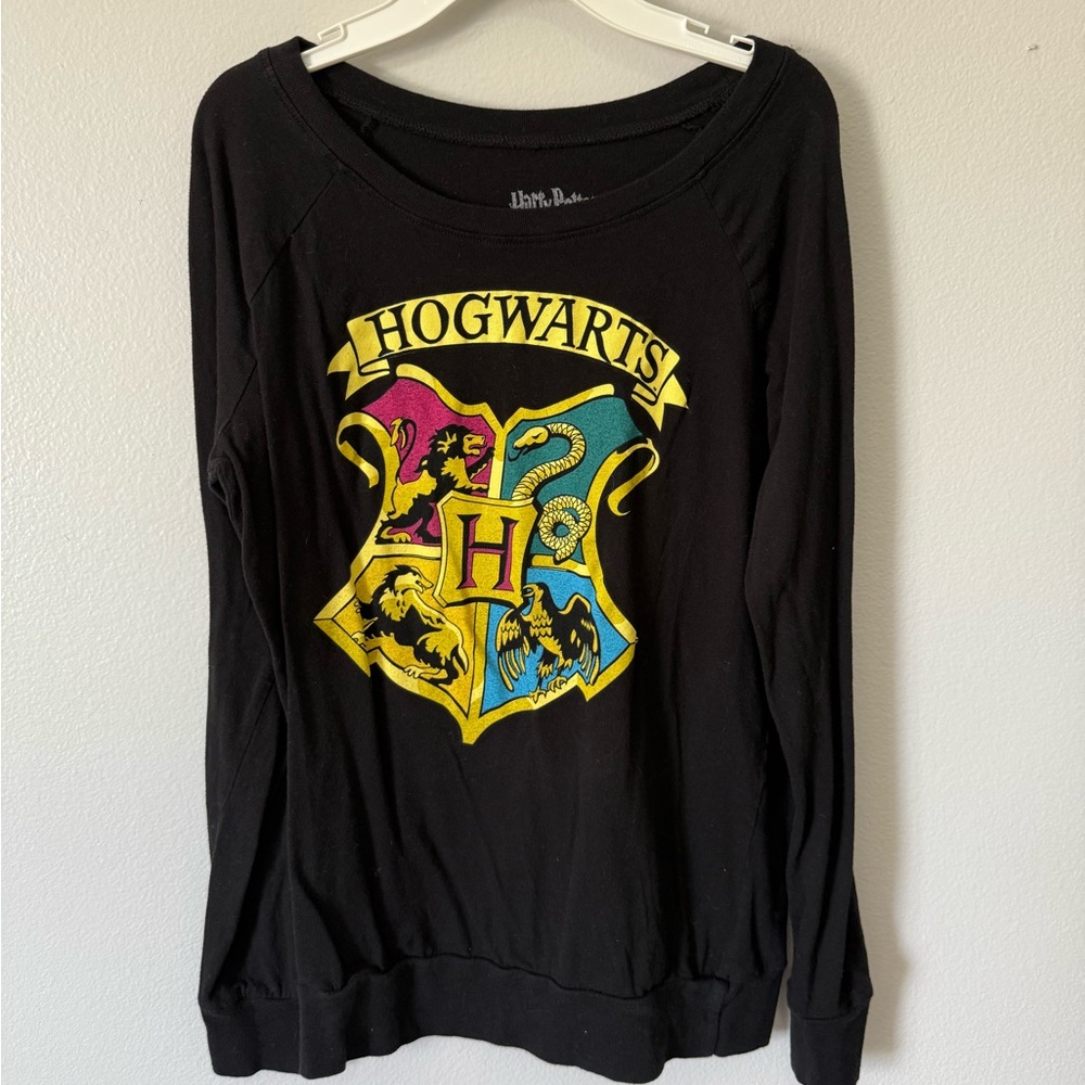 Warner Bros Black and Yellow Hogwarts Crest Shirt